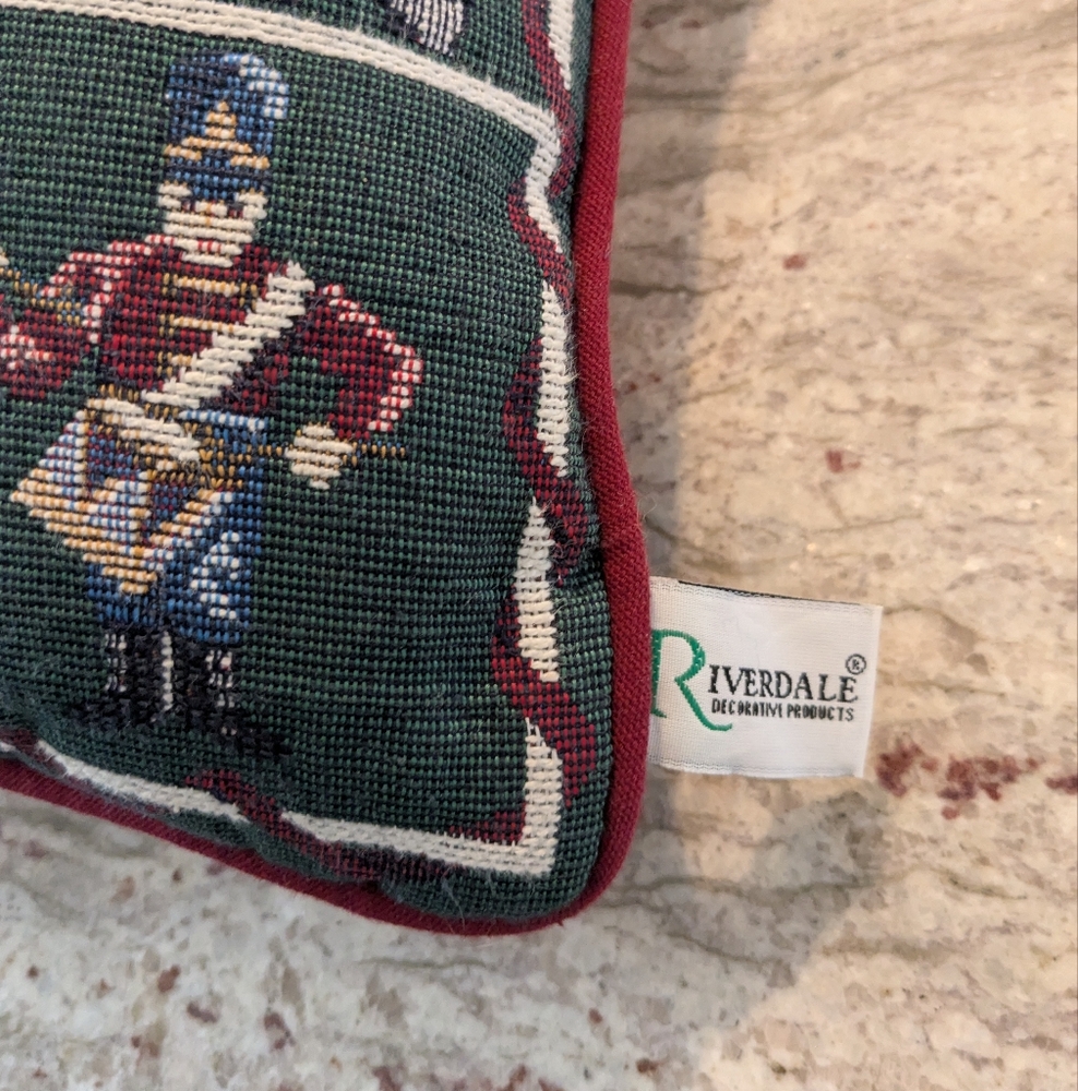 Christmas By Riverdale VTG Needlepoint Tapestry 16" Square Arm Pillow 12 Days